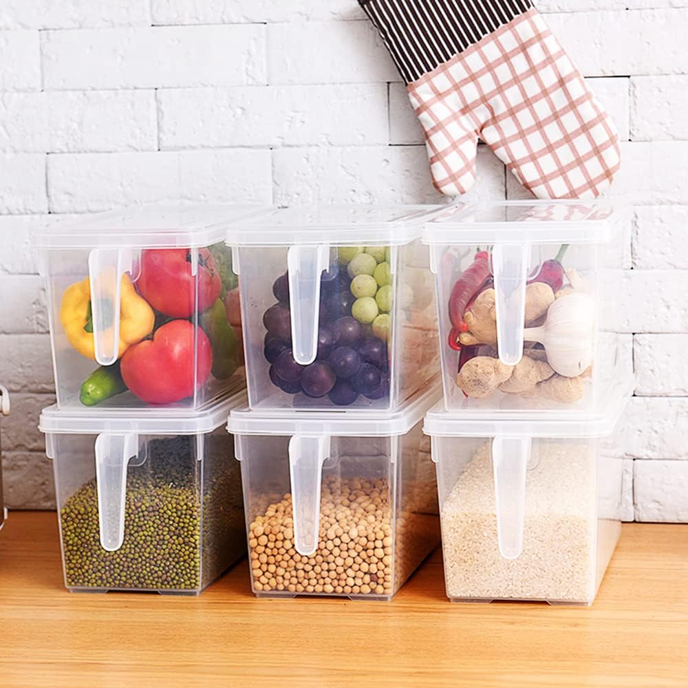 Sooyee Fridge Organizer, 4 Pack Refrigerator Organizer Bins, Clear with Handle & Lid, Fruit Containers for Fridge, Fridge Storage to Keep Fresh for Food, Vegetables, 5L