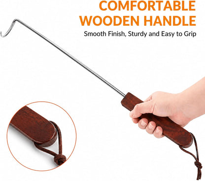 YOUEON 4 Pack 17 Inch Pigtail Food Flipper with Wooden Handle, Stainless Steel Meat Hook Turner Grill Tools, BBQ Turner for BBQ Ribs, Steak, Fish, Chicken, Sausage, Vegetables