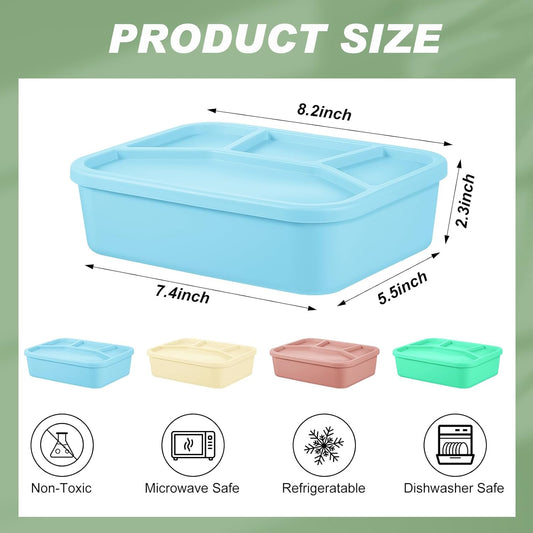Ziliny 4 Pcs Silicone Bento Box Reusable Lunch Container Smooth Leak Proof Lunch Box Rectangle Bento Boxes for Adult Work Travel Food Meal Compartment Storage, 4 Colors (Classic Colors)