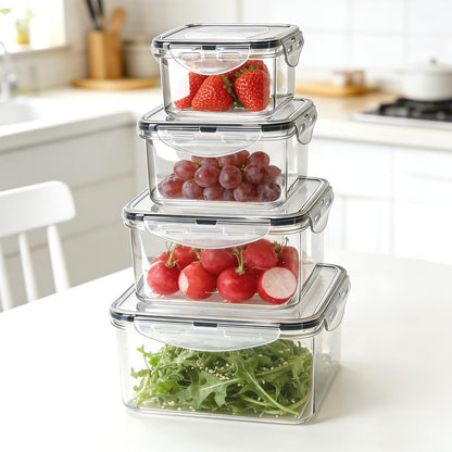 4 Pcs Food Storage Containers with Lids Airtight, 4 Sizes Sets(74oz+40.5oz+20oz+10oz), Plastic Meal Prep Containers, Dishwasher & Microwave & Refrigerator Safe, for Meal Prep & Freezer, Rectangular