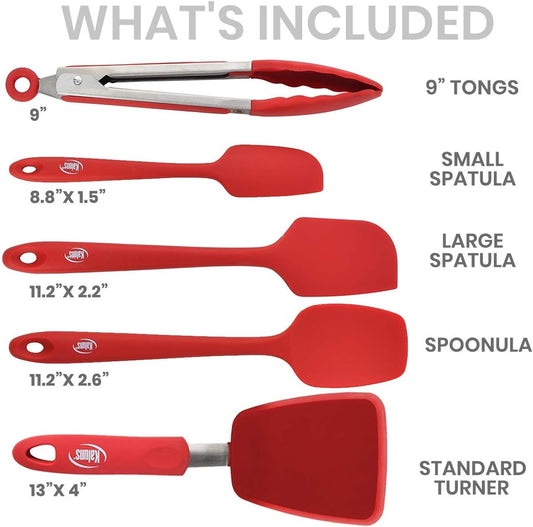 Kaluns Silicone Spatula Set, 4 Rubber Spatulas 600°F Heat Resistant, Nonstick Seamless Design with Stainless Steel Core, Dishwasher Safe, BPA free, Bonus Tongs Included