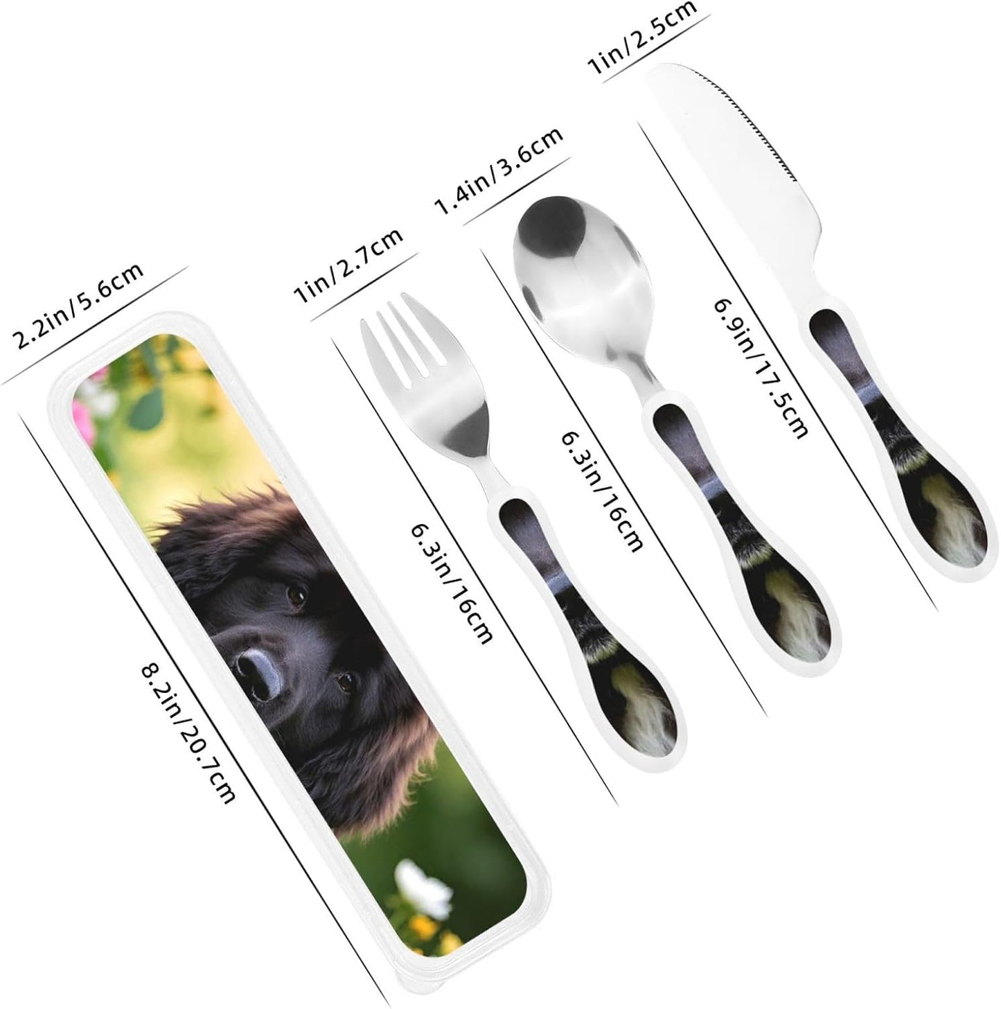 3-Piece Kids Silverware Set With Storage Case, Stainless Steel Reusable Children Safe Knife Spoon Fork Set Cute Puppy Children Flatware Set For Kids Lunch Box