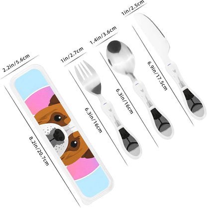 3-Piece Kids Silverware Set With Storage Case, Stainless Steel Reusable Children Safe Knife Spoon Fork Set Cute Puppy Children Flatware Set For Kids Lunch Box