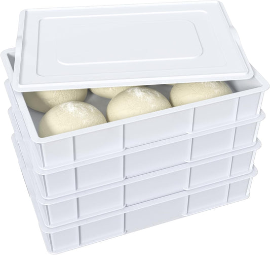 4-Pack Plastic Commercial Pizza Dough Proofing Box with Lid, White