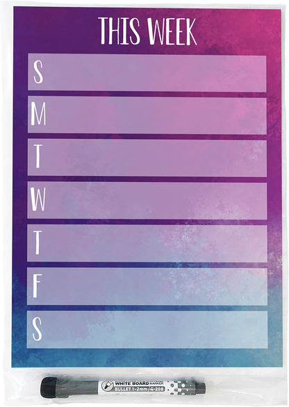 Dry Erase Weekly Calendar Planner Sticker Decal | Removable & Reusable | Magnetic Fine-Tip Marker Included (6 x 9 inches, White)