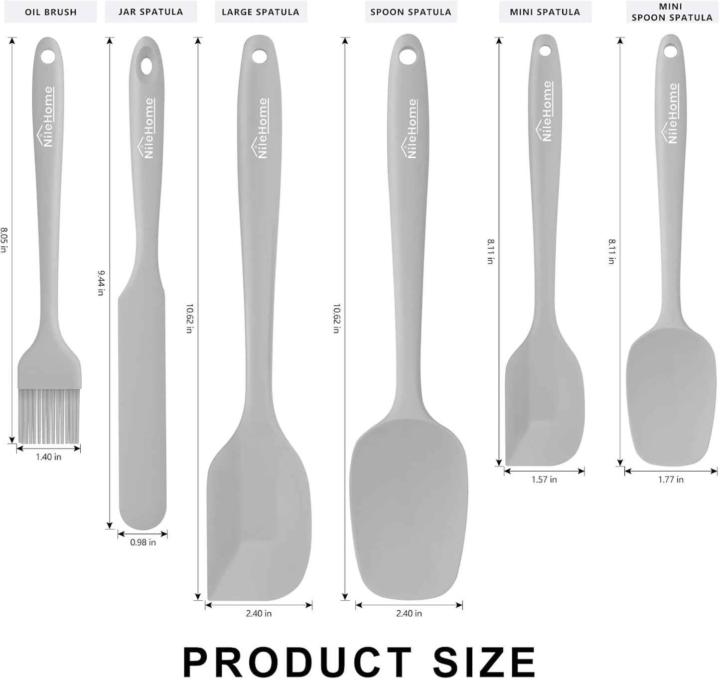 NileHome Silicone Spatula Set, 6 Pieces Food Grade Kitchen Utensils with Silicone Brush Heat Resistant Up to 600°F Dishwasher Safe BPA-Free Rubber Spatula for Scraping, Baking, Cooking, Mixing-Black