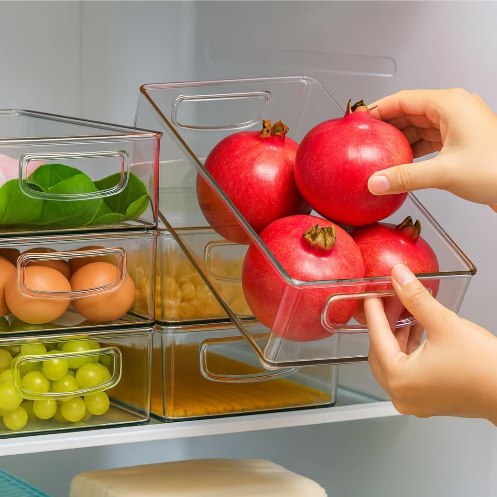 Clear Refrigerator Organizer Bins – Stackable Fridge Storage Containers for Kitchen, Pantry & Freezer – BPA Free Acrylic Baskets (5-Piece Set)