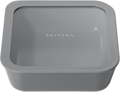 Ceramic Coated Glass Food Storage Container | No PTFE, PFOA, PFAS, and BPA | Reusable Non Toxic Meal Prep Container with Glass Lid | Easy To Store | 3 Cup Rectangle [Onyx]