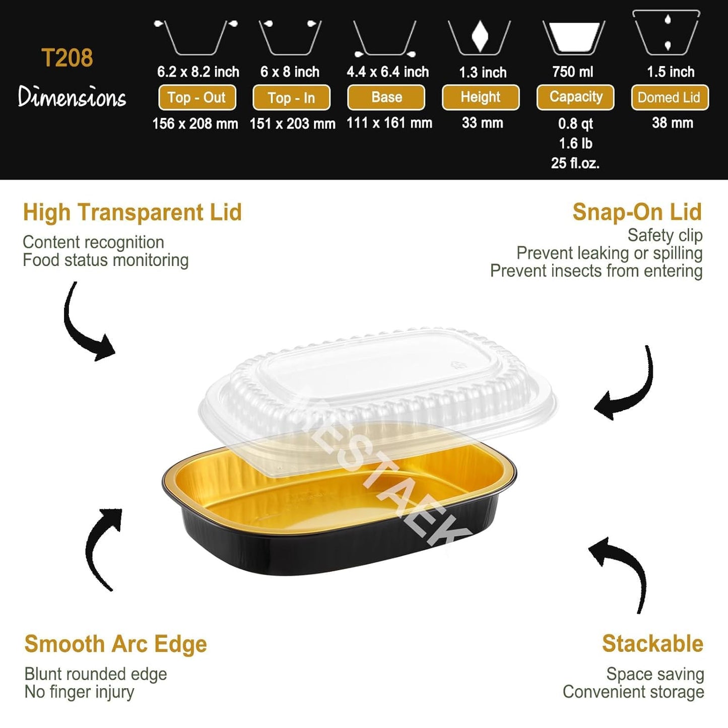 20-Pack 25oz / 7" × 5" Oval Aluminum Foil Pans with Snap-On Lids – Heavy-Duty Reusable Containers for Takeout, Parties, BBQ, Catering (Black)