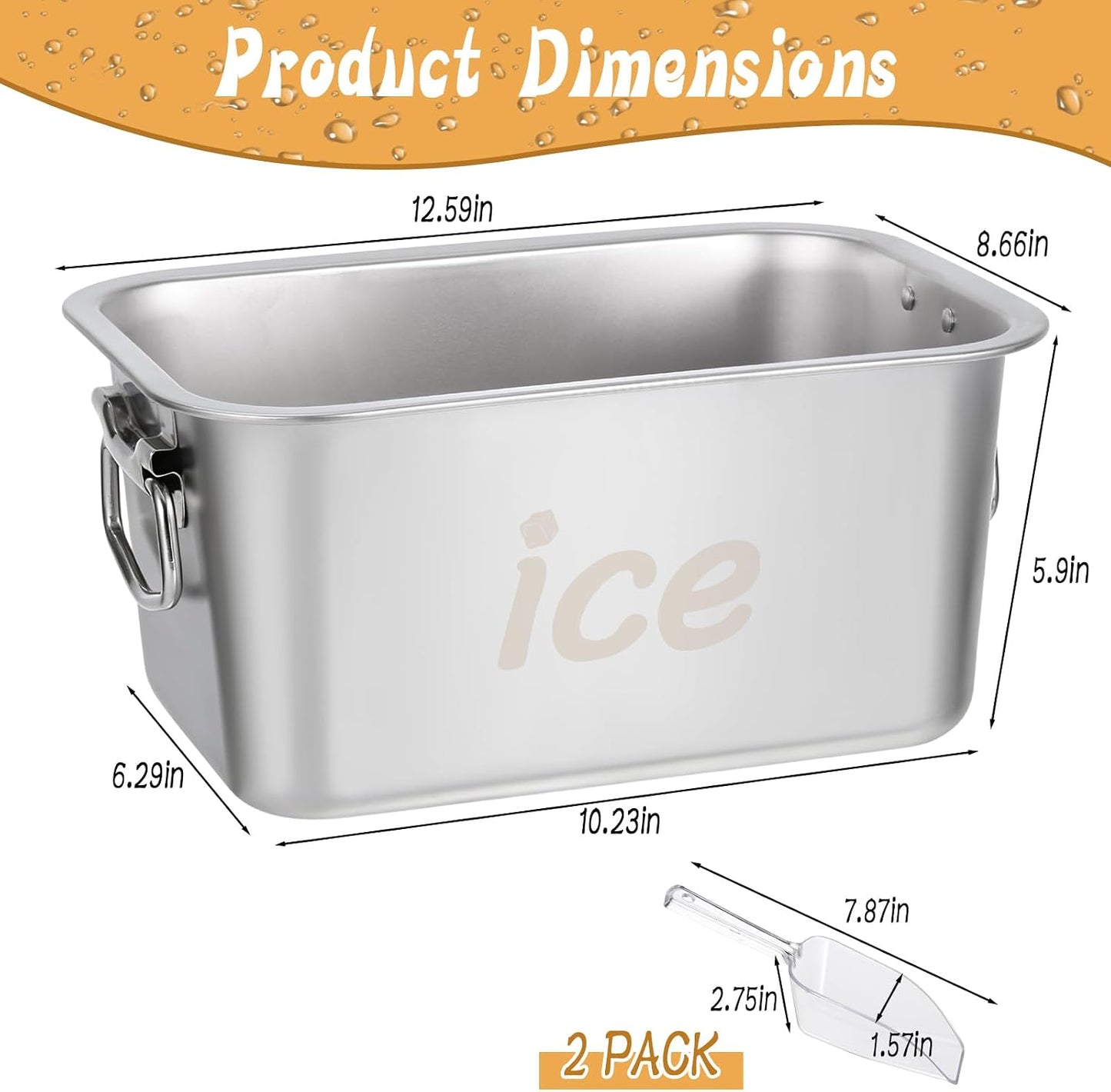 Strainless Steel Beverage Tub Ice Buckets for Parties Metal Beverage Tub Wine Bucket with Scoop Champagne Bucket for Parties Wine Beer Bottle Drinks Dishwasher Safe