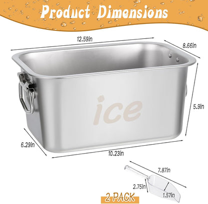 Strainless Steel Beverage Tub Ice Buckets for Parties Metal Beverage Tub Wine Bucket with Scoop Champagne Bucket for Parties Wine Beer Bottle Drinks Dishwasher Safe