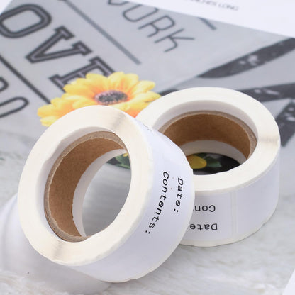 STOBAZA 2 Rolls English Record Date Stickers for Kitchen Food Labeling Natural Paper Material Stick DIY Index Labels for Smooth Surfaces Removable and Date Markers for Jars and Containers