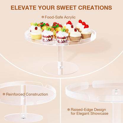 Bakzon 3 Piece Cupcake Stand, Acrylic Dessert Table Display Set, Clear Square Serving Trays for Birthday, Wedding, Baby Shower