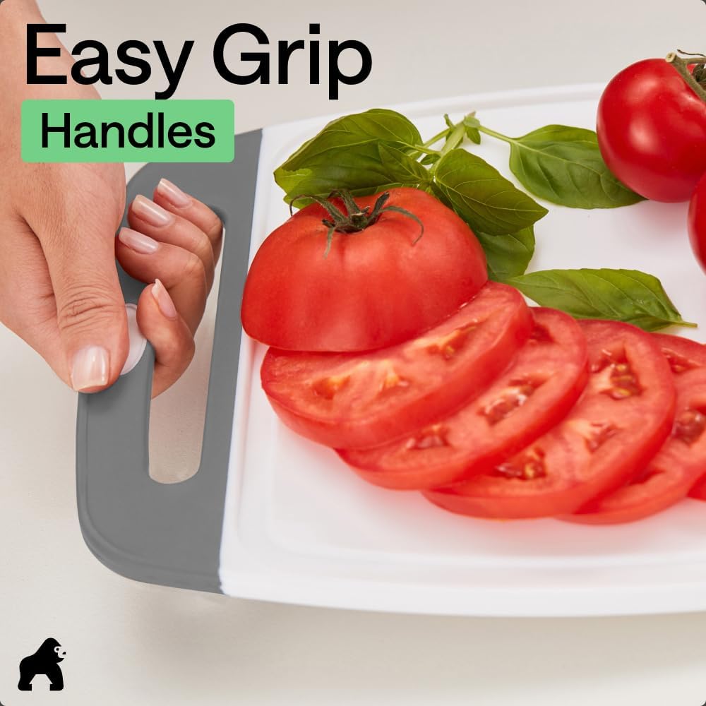 GORILLA GRIP BPA-Free Reversible Kitchen Cutting Board Set of 3, US Designed, Nonporous, Juice Grooves Catch Liquid, Slip Resistant Border, Dishwasher Safe, Durable Large Food Chopping Boards, Black