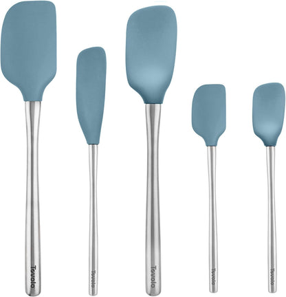 Tovolo Flex Core 5 Piece Silicone Spatula Set Heat Resistant All Silicone Utensils Include Non Stick Spatula Spoonula Jar Scraper, Dishwasher Safe BPA Free Spatulas for Baking Mixing, White