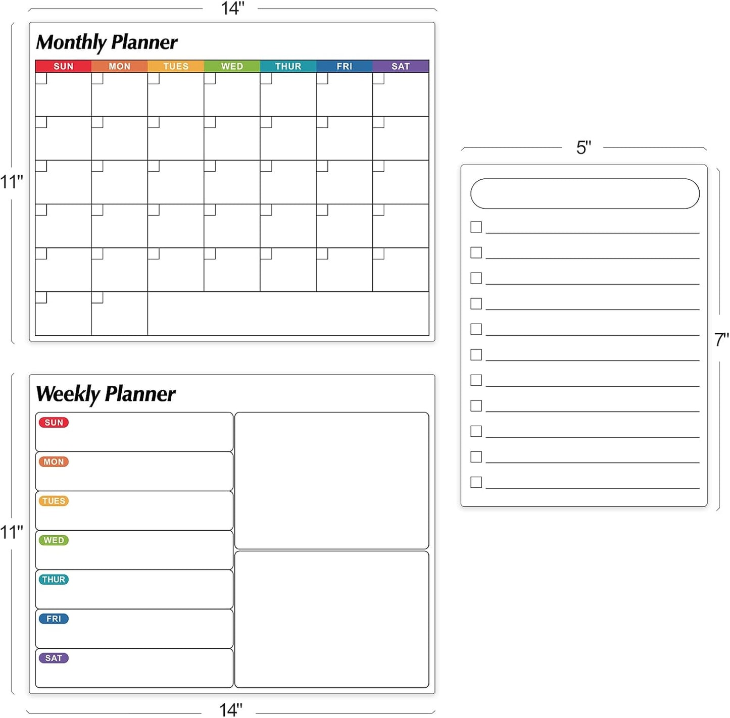 Dry Erase Magnetic Calendar for Refrigerator, 3 Pack- Monthly & Weekly & Daily Planner Magnet Whiteboard for Fridge Wall Door - Shopping, Meal/Menu, to Do List, Family Schedule Planning Board (C)