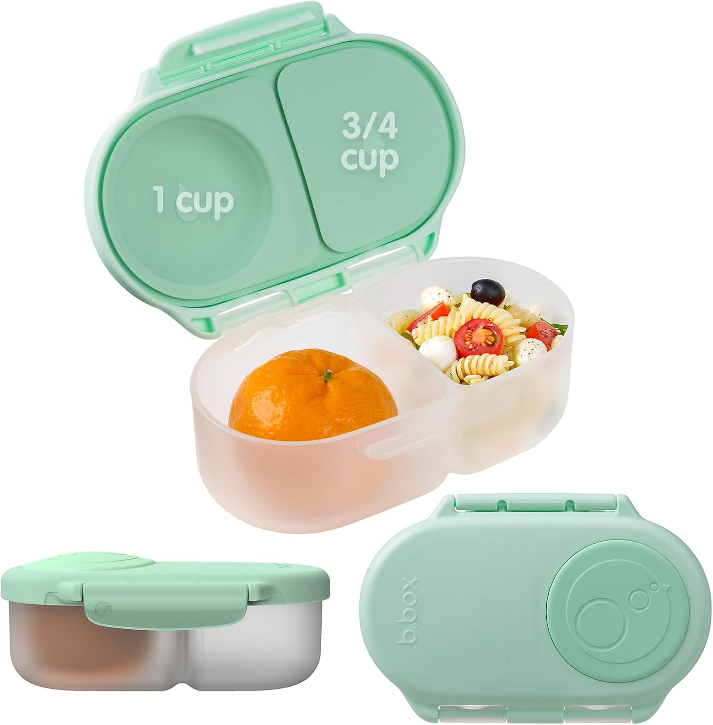 b.box Snack Box 2-Pack - Leak Proof Mini Bento Box for Kids & Toddlers, 2 Compartment Snack Containers for Kids, Dishwasher Safe, BPA-Free, PFAS-Free, Ages 4mo+, 1 3/4 Cup Each (Strawberry + Lilac)
