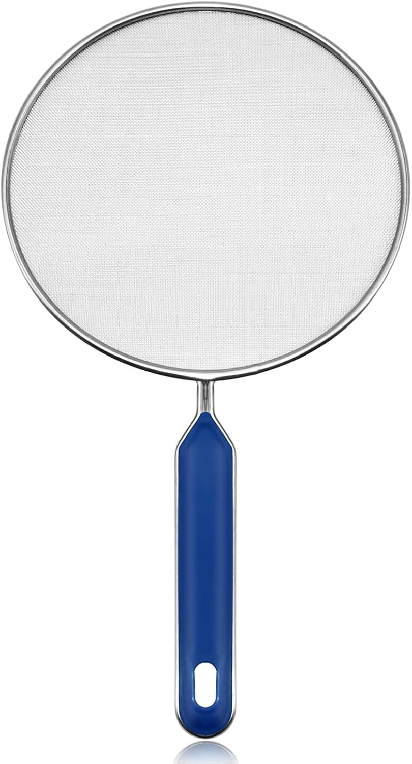 Splatter Screen for Frying Pan 8 Inch Stainless Steel Grease Splatter Guard with Long Comfortable Grip Handle Fine Mesh Prevents for Sizzling Bacon, Cooking Fried Chicken or Popcorn