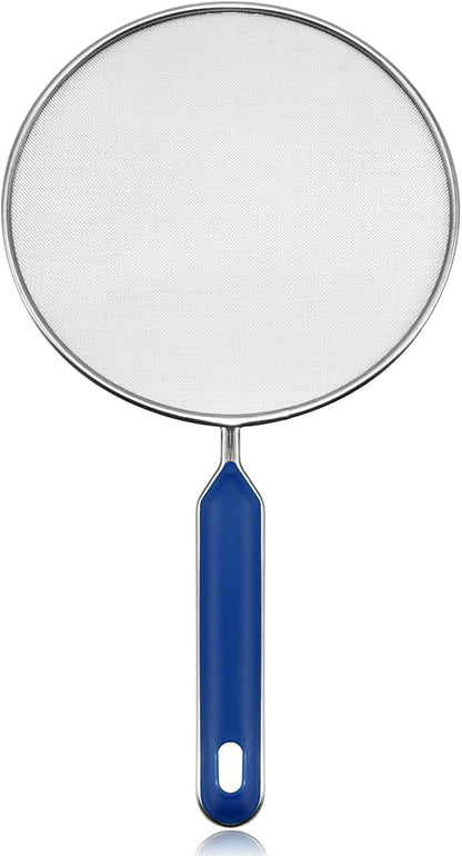 Splatter Screen for Frying Pan 8 Inch Stainless Steel Grease Splatter Guard with Long Comfortable Grip Handle Fine Mesh Prevents for Sizzling Bacon, Cooking Fried Chicken or Popcorn
