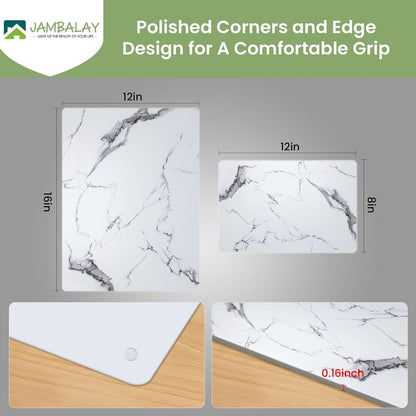 JAMBALAY Tempered Glass Cutting Boards for Kitchen, Gold 12"x8" & 16"x12" Glass Cutting Board Set with Marble Design, With Non Slip Foot, Shatter and Heat Resistant, Dishwasher Safe