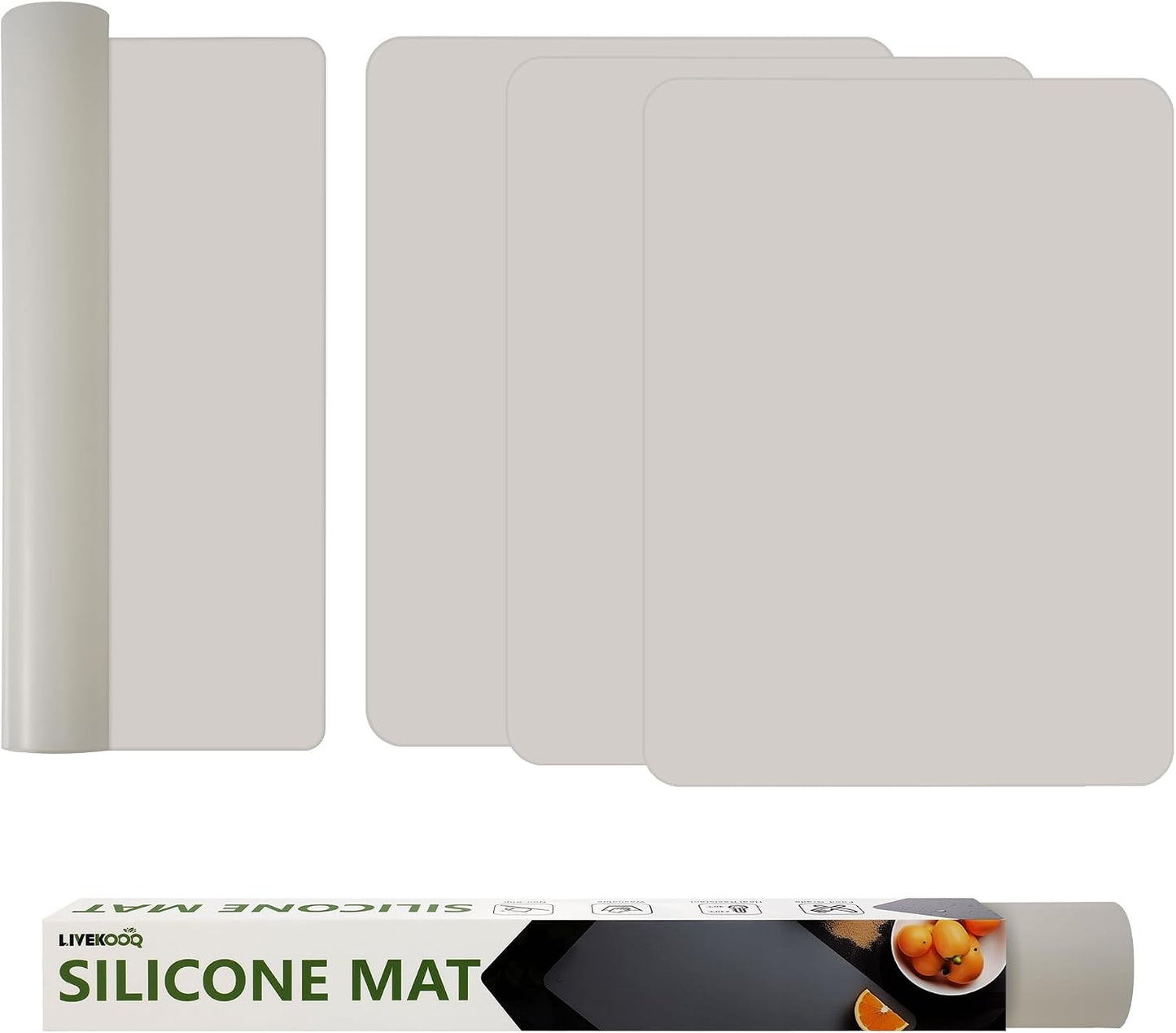 Silicone Mat for Kitchen Counter, Silicone Mat Trimable to Size (Black, 15.7×11.8inch-2pcs), BPA-Free Silicone Placemat, Heat-Resistant NonSlip Table Mat for Air Fryer, Countertop Protector Mat