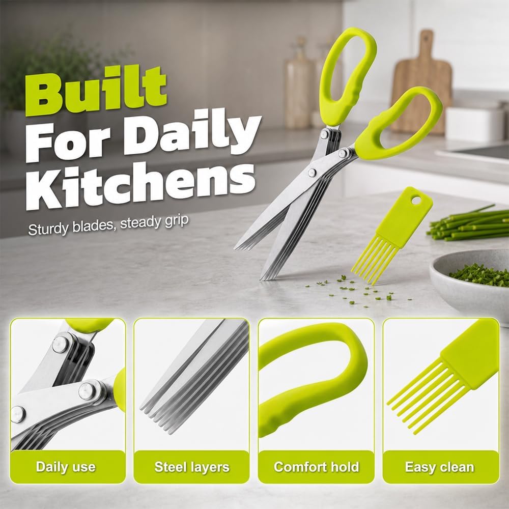 2026 New Herb Scissors with 5 Thickened Sharp Blades (Green)