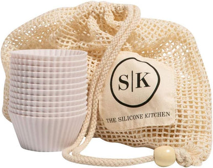 The Silicone Kitchen Silicone Individual Mini Loaf Pans - Reusable, Non-Toxic, BPA Free, Dishwasher Safe, Bento Box Accessories (12 Pack, White)
