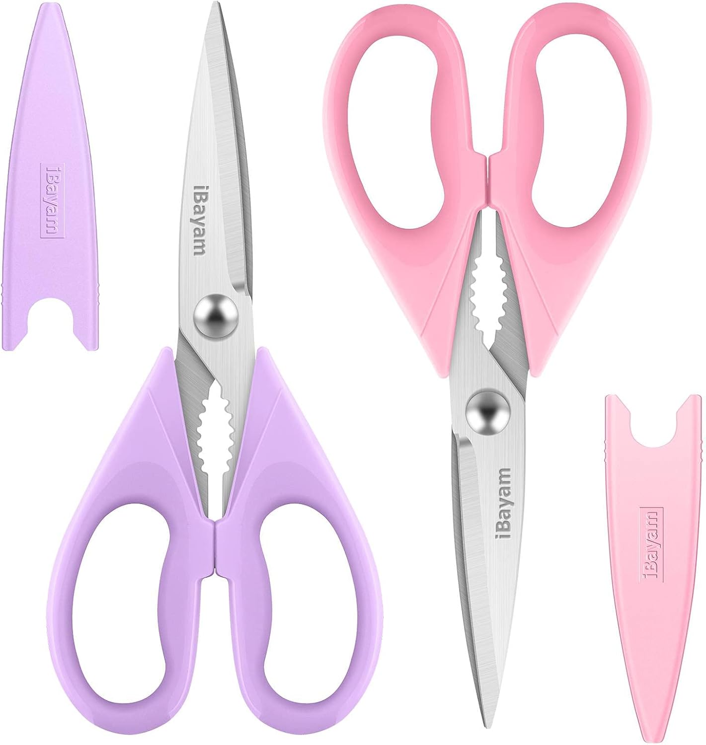 iBayam 2 Pack All Purpose Kitchen Shears Heavy Duty - Stainless Steel Kitchen Scissors With Protective Sheath, Soft Comfort-Grip Handle, Food & Meat Scissors, Home, Kitchen, Dining Utility Gadgets