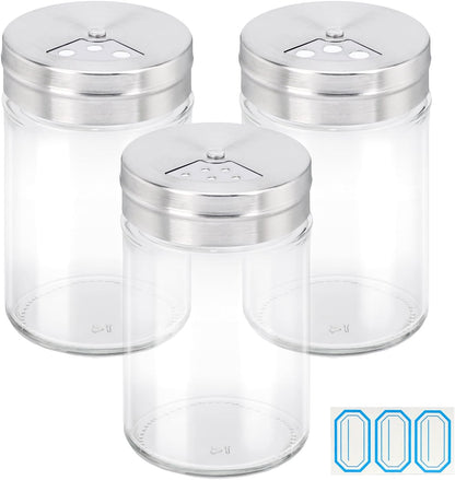 Segarty Spice Jars, 3 oz Spice Bottles with Shaker Lids, Glass Empty Seasoning Containers with Adjustable Pour Holes for Kitchen Spice Storage Stainless Steel Flow Top Salt and Pepper Shakers