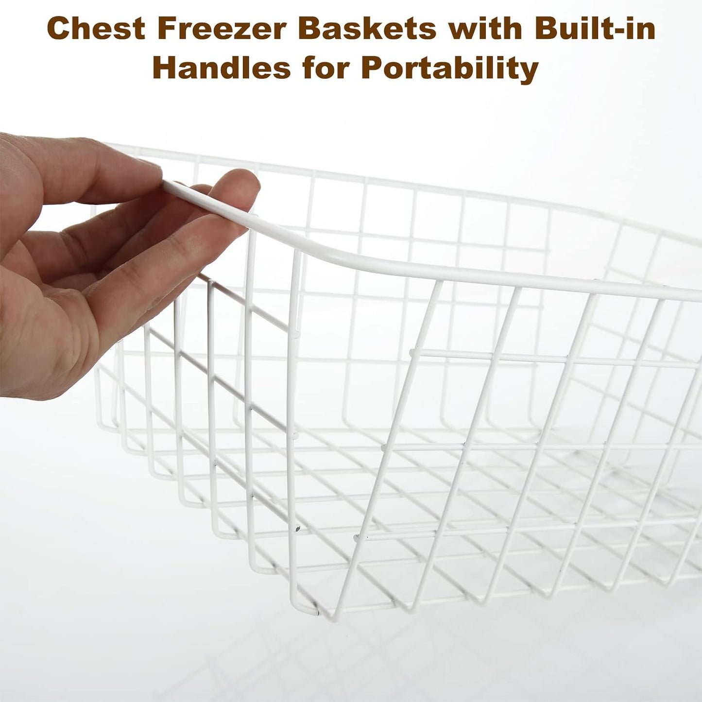 4Pack Freezer Storage Organizer, Deep Refrigerator Wire Household Bins with Built-in Handles, Stackable Freezer Wire Baskets for Chest and Upright Freezer, Cabinet, Pantry, Closet, Bedroom