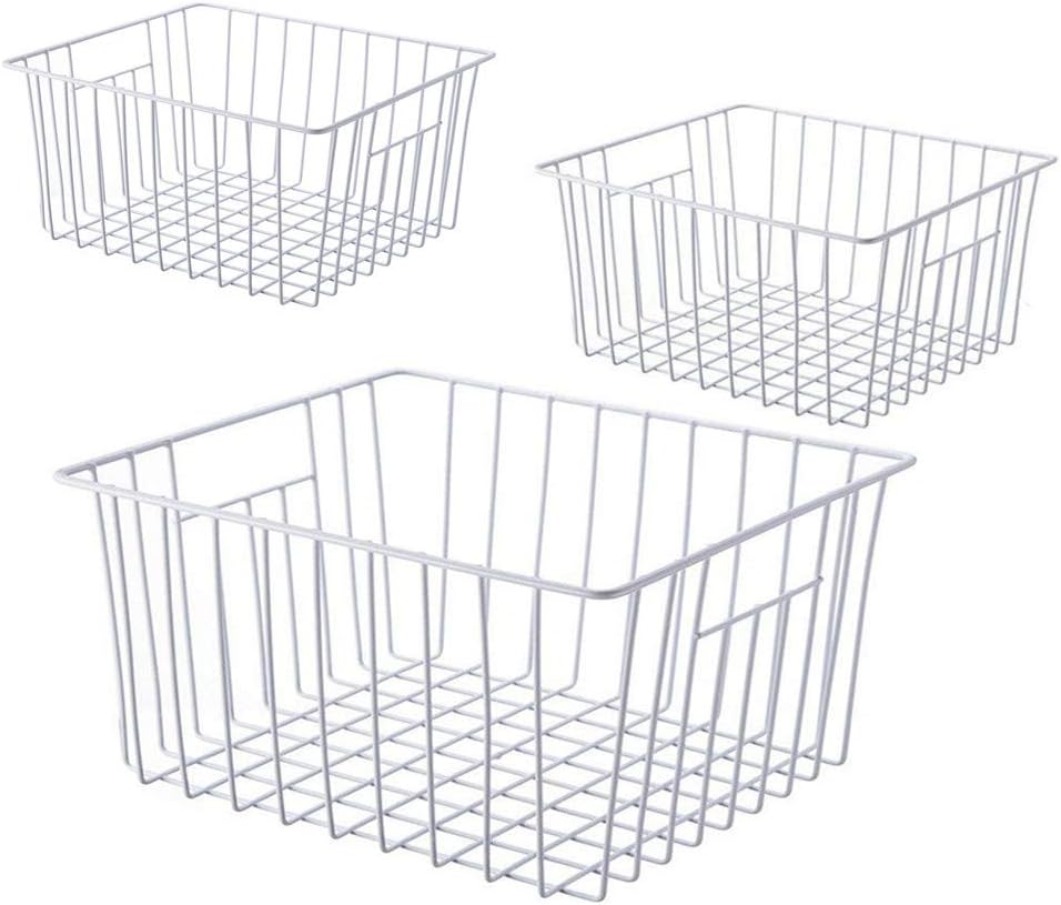 16" L x 12" W Wider Freezer Storage Organizer Baskets Container, Deep Metal Wire Chest Upright Refrigerator Divider Bins with Built-in Handles for Cabinet, Pantry, Closet, Kitchen