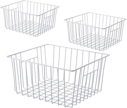 16" L x 12" W Wider Freezer Storage Organizer Baskets Container, Deep Metal Wire Chest Upright Refrigerator Divider Bins with Built-in Handles for Cabinet, Pantry, Closet, Kitchen