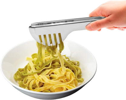 2-Pack Stainless Steel Sliver Salad Tongs, Non-slip & Easy Grip Smart Locking Clip Handy Utensil for Cooking, Serving, Barbecue, Buffet, Salad, Ice, Oven (9.5 Inch)