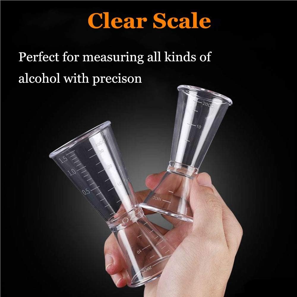 Double Clear Plastic and Stainless Steel Japanese Style Jigger Cocktail Measuring Shot Glasses Drink Spirit Measure Cup for Bar Party Kitchen Tool Set of 3
