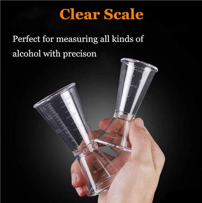 Double Clear Plastic and Stainless Steel Japanese Style Jigger Cocktail Measuring Shot Glasses Drink Spirit Measure Cup for Bar Party Kitchen Tool Set of 3