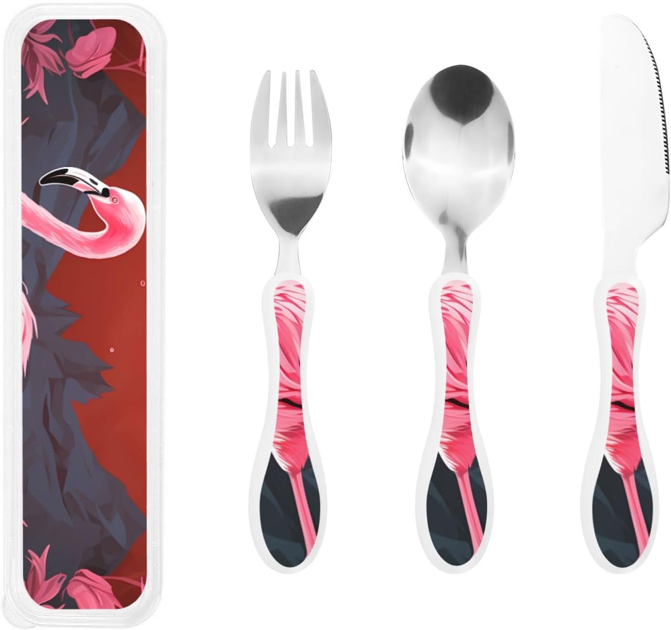 3-Piece Kids Silverware Set With Storage Case, Stainless Steel Reusable Children Safe Knife Spoon Fork Set Butterfly On Beautiful Flower Children Flatware Set For Kids Lunch Box