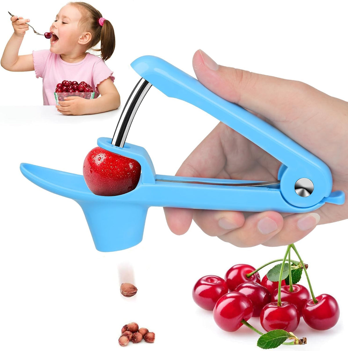 Cherry Pitter Tool,Cherry Pitter Cherry Stone Remover Tool for Making Cherry Jam Cherries Corer Pitter Tool，Cherry Pitter Olive Pitter with Space-Saving Lock Design, Black