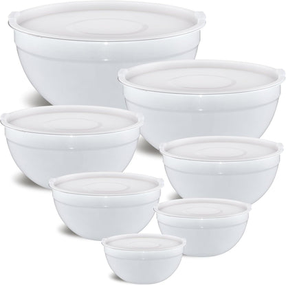 Pink Mixing Bowls with Airtight Lids, Stainless Steel Nesting Mixing Bowls Set of 7, Ideal for Baking, Prepping and Serving Food, Size 7, 3.6, 2.7, 2.1, 1.5, 1.1,0.8 QT, Stackable Design