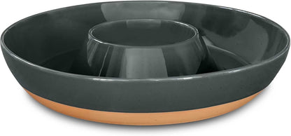 Mora Ceramic Chips and Dip Serving Tray: Large Divided Party Bowl Set for Chips & Salsa, Veggies & Dip, Fruit, Snacks, Entertaining, Hosting, etc. Minimalist Design for the Modern Hostess - White