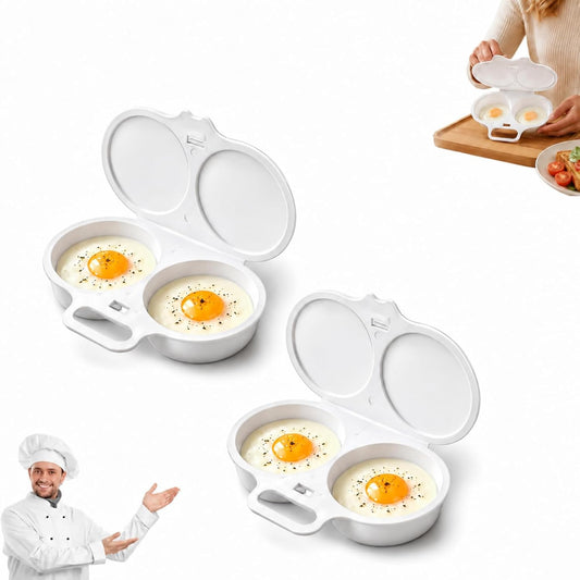 2027 Upgraded Dual Cavity Microwave Egg Poacher with Lid and Handle, Quick-Heat Nonstick Microwave Egg Cooker for 2 Eggs, Oil-Free Food-Grade Kitchen Tool, White*2