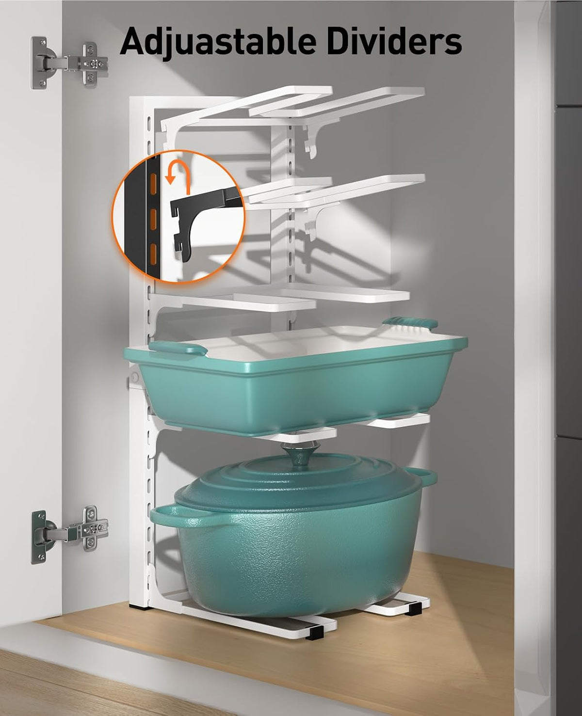 ORDORA Pots and Pans Organizer Under Cabinet 16.6", 8-Tier Adjustable Rack