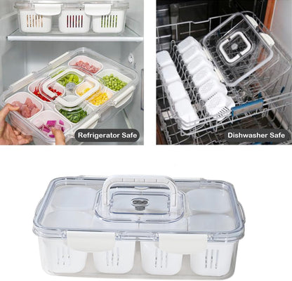 Snackle Box Container, Divided Serving Tray with Lid & Handle Dishwasher Safe, Portable Clear Storage Organizer for Candy Fruits Nuts Snacks Veggie - Perfect for Party, Entertaining, Traveling