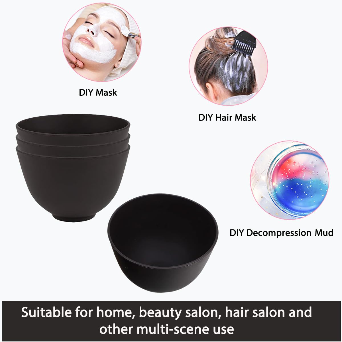 4 Piece Silicone Bowl, Silicone Mixing Bowl Set, Reusable Facial Bowls for Estheticians for Salon Spa or Home Beauty Tools (2 Large 2 Medium)