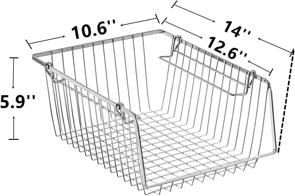 Wire Storage Basket Stackable Organizer Storage Baskets Bins Sturdy Metal Organization with Handles for Pantry, Kitchen, Closets, Bathroom, Cabinets, Kitchen, Set of 3