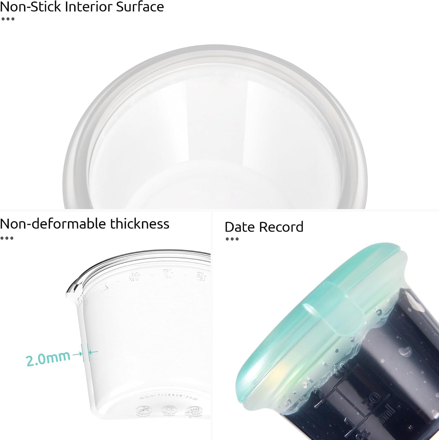 U-Taste Silicone Food Storage Containers Set: Meal Prep Box with Airtight Lid, Freezer & Microwave Safe, Date Marking Circle, Clear cup/oz/ml Measurement for Dry & Wet Deli -2oz/4oz/8oz/16oz, Aqua Sky