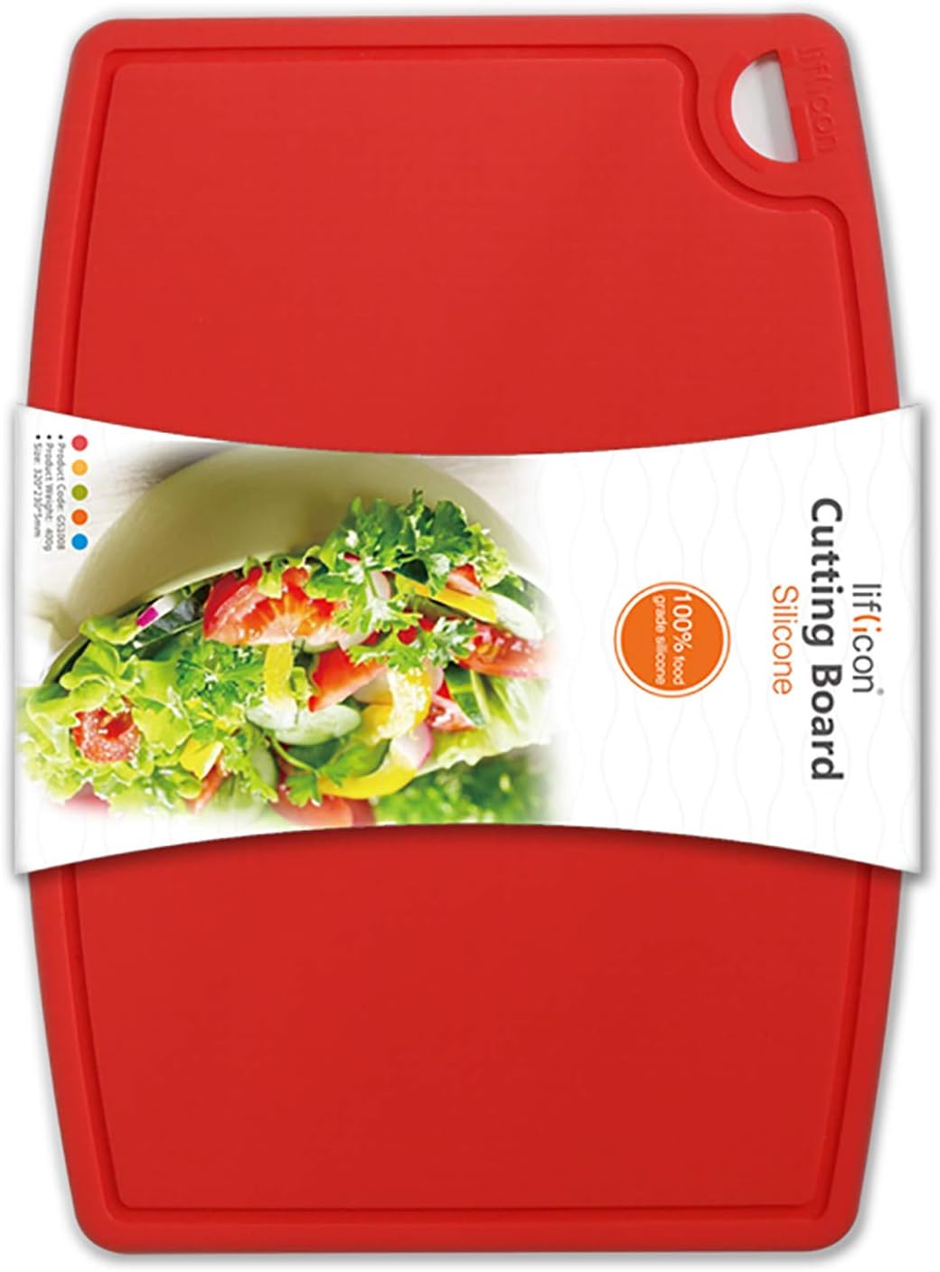 Liflicon Thick Cutting Boards for Kitchen Silicone Chopping Board Set of 2 Mid 12.6'' x 9.1”,Mini 9.1”x7.1” Non-slip Deep Drip Juice Groove Easy Grip Handle,Dishwasher Safe-Red