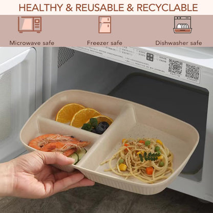 Divided Plates 10.5 Inch for Adults, Portion Control Bariatric Plate, Wheat Straw Plates with 3 Compartments, Unbreakable Reusable Portion Control Plates, BPA Free(4PCS) (INS Series-4PACK)