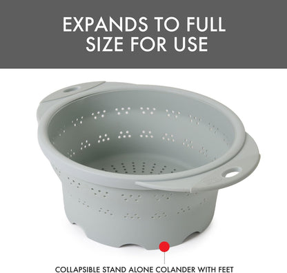 Dexas 10" Collapsible Silicone Colander in Cream, Kitchen Strainer with Handles, 15.1 Cup Capacity | BPA-Free, Heat-Resistant, Space-Saving Kitchen Tool