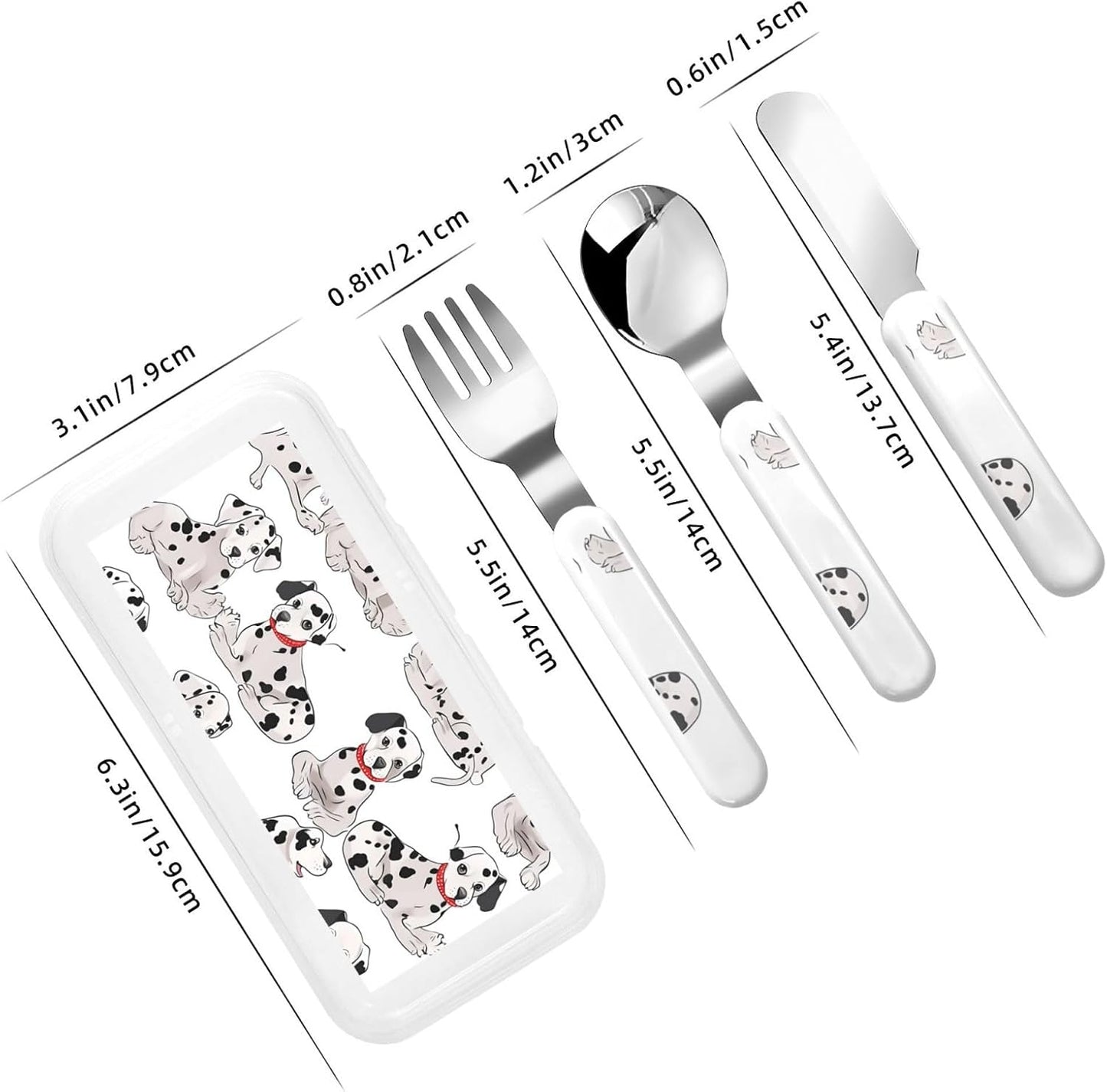 Stainless Steel Kids Silverware Set, Cute Dalmatian Utensil Set Reusable Children Safe Knife Spoon Fork Set With Storage Case Dishwasher Safe For Lunch, Travel Outdoors