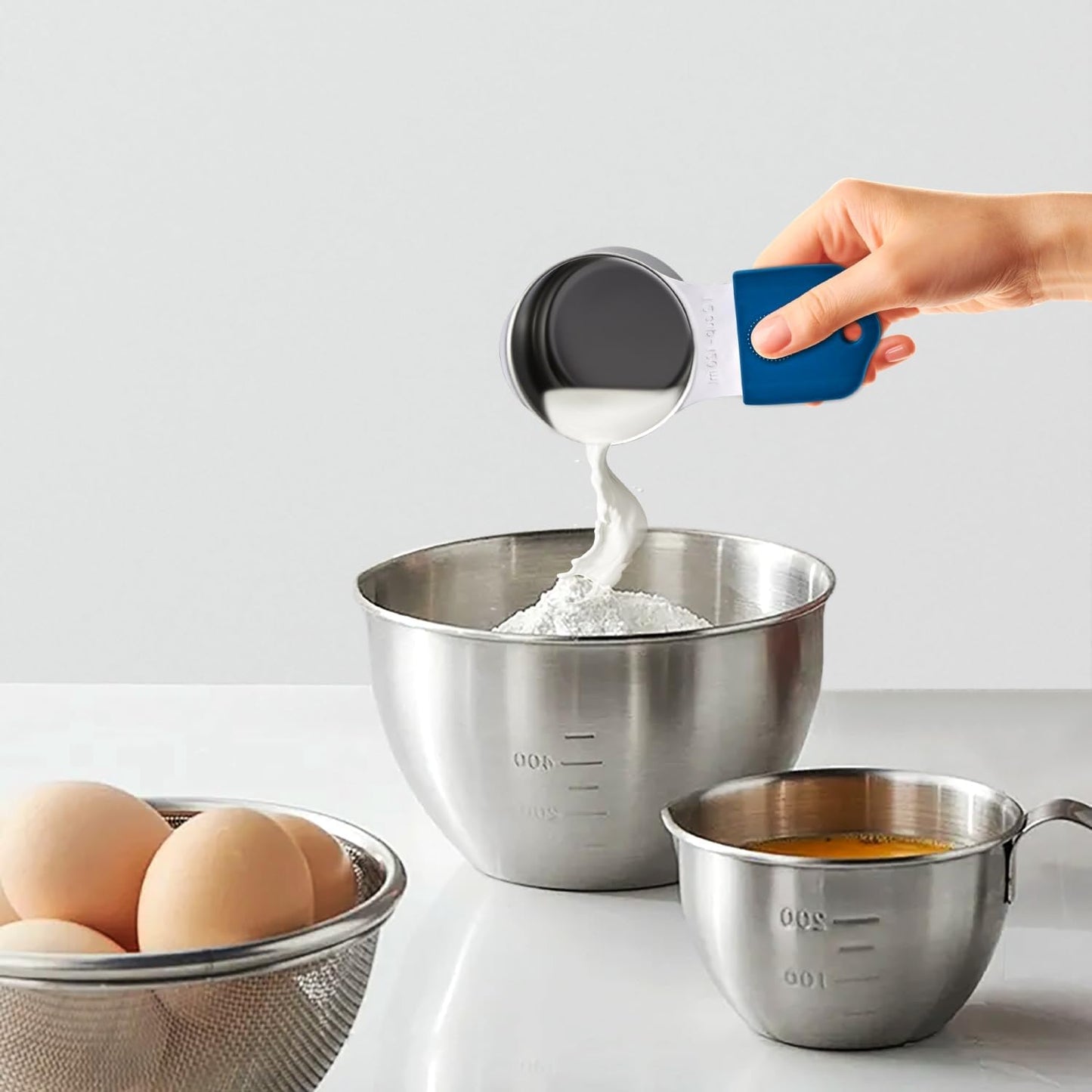 EDELIN Magnetic Measuring Cups and Spoons Set, Stainless Steel 7 cup and 7 spoon with 1 Leveler, 18/8 304 stainless steel (Black 15 sets)